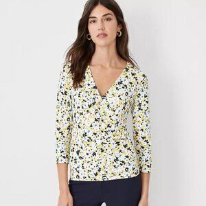 Ann Taylor Floral Refined Stretch Wrap Top - size XL